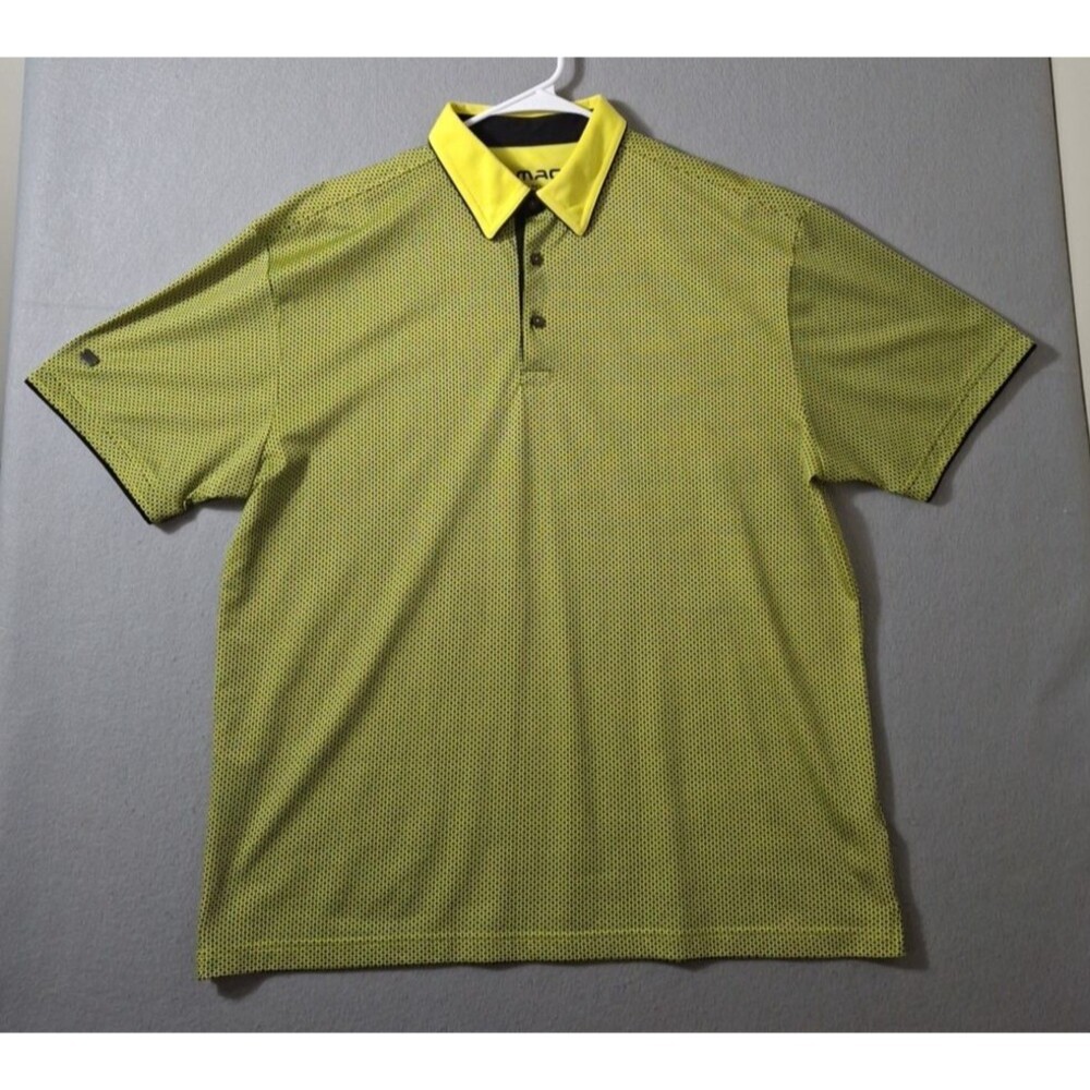G-Mac Apparel Polo Shirt Mens L Yellow Black Weave Performance Golf Polo